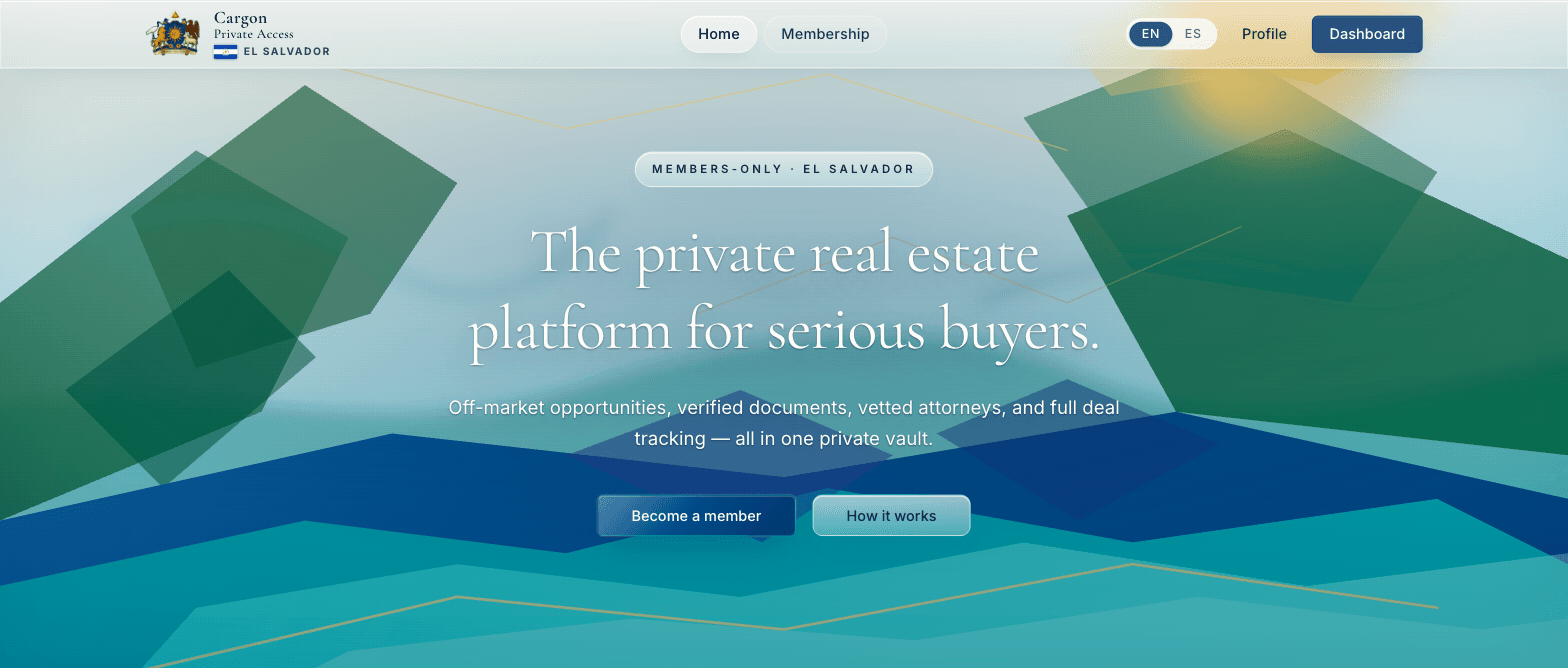 Preview of the Access El Salvador member platform at access.cargon.io